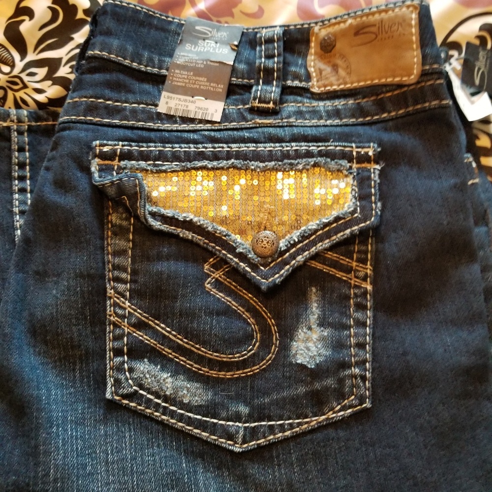 Silver Suki Surplus Jeans 36/32 sequin pockets